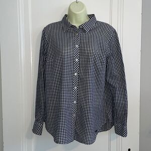 Talbots black & white checked cotton button down long sleeve shirt